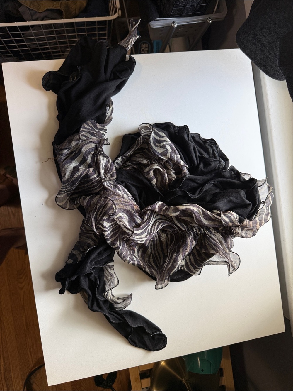 Women's Black and Taupe Zebra Ruffle Scarf